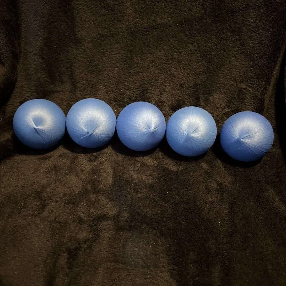 5 Vintage 60s Blue Satin Round Ball Christmas Ornaments Unbreakable